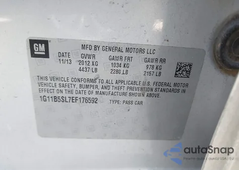 2014 Chevrolet Malibu 1Ls из США, поврежденный, VIN 1G11B5SL7EF176592